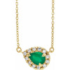 Lab Grown Emerald Gem set in 14 Karat Yellow Gold 5x3 mm Pear Cut and 0.12 Carat Diamond 18 inch Necklace