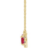 Created Ruby Necklace in 14 Karat Yellow Gold 5x3 mm Pear Lab Ruby and 0.12 Carat Diamond 18 inch Necklace