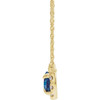 Created Sapphire Necklace in 14 Karat Yellow Gold 5x3 mm Pear Lab Sapphire and 0.12 Carat Diamond 16 inch Necklace