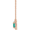 Created Emerald Necklace in 14 Karat Rose Gold 5x3 mm Pear Cut and 0.12 Carat Diamond 18 inch Necklace