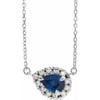 Created Sapphire Necklace in 14 Karat White Gold 6x4 mm Pear Lab Sapphire and 0.16 Carat Diamond 16 inch Necklace