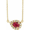 Created Ruby Necklace in 14 Karat Yellow Gold 6x4 mm Pear Lab Ruby and 0.16 Carat Diamond 16 inch Necklace