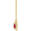 Created Ruby Necklace in 14 Karat Yellow Gold 7x5 mm Pear Lab Ruby and 0.16 Carat Diamond 18 inch Necklace