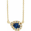 Created Sapphire Necklace in 14 Karat Yellow Gold 7x5 mm Pear Lab Sapphire and 0.16 Carat Diamond 16 inch Necklace