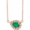 Lab Grown Emerald Gem set in 14 Karat Rose Gold 7x5 mm Pear Cut and 0.16 Carat Diamond 16 inch Necklace