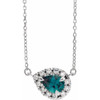 Created Alexandrite Necklace in 14 Karat White Gold 8x5 mm Pear Lab Alexandrite and 0.20 Carat Diamond 18 inch Necklace