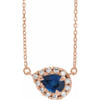 Created Sapphire Necklace in 14 Karat Rose Gold 8x5 mm Pear Lab Sapphire and 0.20 Carat Diamond 18 inch Necklace