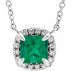 Lab Grown Emerald Gem set in 14 Karat White Gold 3x3 mm Square Lab Emerald and .05 Carat Diamond 18 inch Necklace