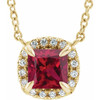 Created Ruby Necklace in 14 Karat Yellow Gold 3x3 mm Square Lab Ruby and .05 Carat Diamond 16 inch Necklace