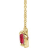 Created Ruby Necklace in 14 Karat Yellow Gold 3x3 mm Square Lab Ruby and .05 Carat Diamond 16 inch Necklace