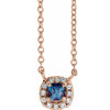 14 Karat Rose Gold 3x3 mm Square Lab Alexandrite and .05 Carat Diamond 18 inch Necklace