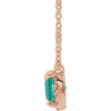 Created Emerald Necklace in 14 Karat Rose Gold 3x3 mm Square Lab Emerald and .05 Carat Diamond 18 inch Necklace