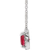 Created Ruby Necklace in Platinum 3x3 mm Square Lab Ruby and .05 Carat Diamond 16 inch Necklace