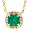 Lab Grown Emerald Gem set in 14 Karat Yellow Gold 3.5x3.5 mm Square Lab Emerald and .05 Carat Diamond 18 inch Necklace