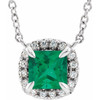 Created Emerald Necklace in Platinum 3.5x3.5 mm Square Lab Emerald and .05 Carat Diamond 18 inch Necklace