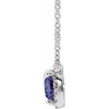 Created Sapphire Necklace in 14 Karat White Gold 4 mm Square Lab Sapphire and .05 Carat Diamond 16 inch Necklace