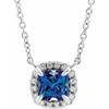 Lab Sapphire Gem in Sterling Silver 3.5x3.5 mm Square Lab  Sapphire and .05 Carat Diamond 18 inch Necklace