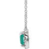 Lab Grown Emerald Gem set in 14 Karat White Gold 4 mm Square Lab Emerald and .05 Carat Diamond 18 inch Necklace