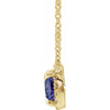 Created Sapphire Necklace in 14 Karat Yellow Gold 4 mm Square Lab Sapphire and .05 Carat Diamond 18 inch Necklace