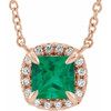 Created Emerald Necklace in 14 Karat Rose Gold 4 mm Square Lab Emerald and .05 Carat Diamond 18 inch Necklace