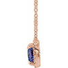 Created Sapphire Necklace in 14 Karat Rose Gold 4 mm Square Lab Sapphire and .05 Carat Diamond 16 inch Necklace