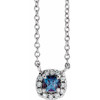 Created Alexandrite Necklace in Platinum 4 mm Square Lab Alexandrite and .05 Carat Diamond 16 inch Necklace