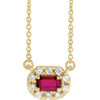 Created Ruby Necklace in 14 Karat Yellow Gold 5x3 mm Emerald Lab Ruby and 0.12 Carat Diamond 18 inch Necklace