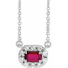 Lab Ruby Gem in Sterling Silver 5x3 mm Emerald Lab Ruby and 0.12 Carat Diamond 18 inch Necklace