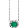 Lab Grown Emerald Gem set in 14 Karat White Gold 6x4 mm Emerald Lab Emerald and 0.20 Carat Diamond 18 inch Necklace