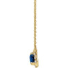 Created Sapphire Necklace in 14 Karat Yellow Gold 6x4 mm Emerald Lab Sapphire and 0.20 Carat Diamond 16 inch Necklace