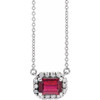Lab Ruby Gem in 14 Karat White Gold 6x4 mm Emerald Lab Ruby and 0.20 Carat Diamond 18 inch Necklace