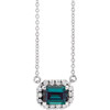 Created Alexandrite Necklace in 14 Karat White Gold 6x4 mm Emerald Lab Alexandrite and 0.20 Carat Diamond 18 inch Necklace