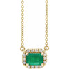 Lab Grown Emerald Gem set in 14 Karat Yellow Gold 6x4 mm Emerald Lab Emerald and 0.20 Carat Diamond 18 inch Necklace
