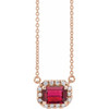 Lab Ruby Gem in 14 Karat Rose Gold 6x4 mm Emerald Lab Ruby and 0.20 Carat Diamond 16 inch Necklace