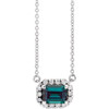 Created Alexandrite Necklace in Platinum 6x4 mm Emerald Lab Alexandrite and 0.20 Carat Diamond 16 inch Necklace
