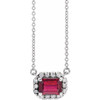 Lab Ruby Gem in 14 Karat White Gold 7x5 mm Emerald Lab Ruby and 0.20 Carat Diamond 16 inch Necklace