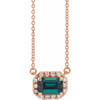 14 Karat Rose Gold 7x5 mm Emerald Lab Alexandrite and 0.20 Carat Diamond 18 inch Necklace