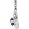 Created Sapphire Necklace in 14 Karat White Gold Lab Sapphire and .05 Carat Diamond Halo Style 16 inch Necklace