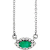 Lab Grown Emerald Gem set in 14 Karat White Goldand .05 Carat Diamond Halo Style 16 inch Necklace