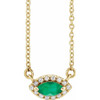 Lab Grown Emerald Gem set in 14 Karat Yellow Gold and .05 Carat Diamond Halo Style 16 inch Necklace