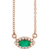 Lab Grown Emerald Gem set in 14 Karat Rose Gold and .05 Carat Diamond Halo Style 16 inch Necklace