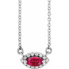 Lab Ruby Gem in Sterling Silver Lab Ruby and .05 Carat Diamond Halo Style 18 inch Necklace