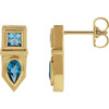 14 Karat Yellow Gold Blue Multi Gemstone Geometric Bar Drop Earrings
