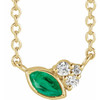 Lab Grown Emerald Gem set in 14 Karat Yellow Gold and .03 Carat Diamond 18 inch Necklace