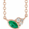 Lab Grown Emerald Gem set in 14 Karat Rose Gold and .03 Carat Diamond 18 inch Necklace