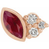 14 Karat Rose Gold Grown Ruby and .03 Carat Diamond Left Earring