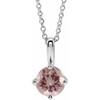 Sterling Silver 5 mm Pink Morganite Solitaire 16 inch Necklace