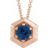 Created Sapphire Necklace in 14 Karat Rose Gold Lab Sapphire Geometric 16 inch Necklace