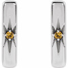 Platinum Natural Yellow Blue Sapphire Starburst Bar Earrings