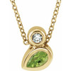 14 Karat Yellow Gold 5x3 mm Pear Peridot and .03 Carat Diamond 16 inch Necklace